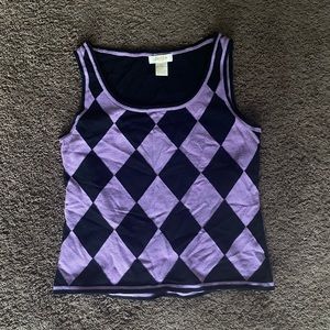 Purple & Black Checked Diamond Sweater Vest